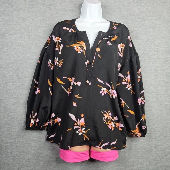 Joie Tops - Joie Eilga Floral Printed Split Neckline Dropped Shoulders Elasticized Cuffs L